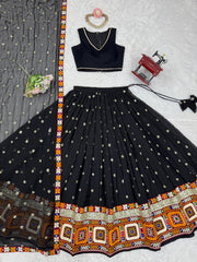 Wonderful Black Gamthi Work Georgette Lehenga Choli