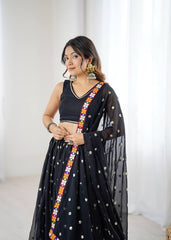 Wonderful Black Gamthi Work Georgette Lehenga Choli