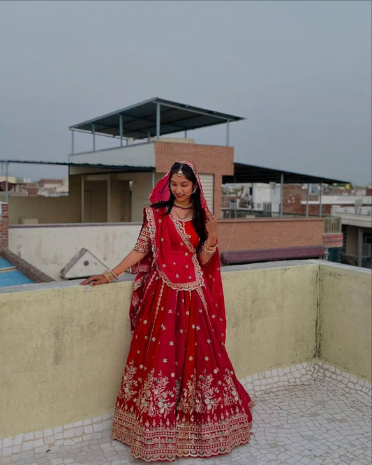 Trendy Orange Color Sequence Work Georgette Lehenga Choli