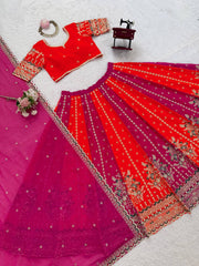 Trendy Orange Color Sequence Work Georgette Lehenga Choli
