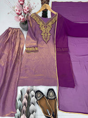 Adorable Purple Embroidery Work Palazzo Suit