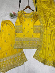 Gorgeous Yellow Color Sequence Work Palazzo Suit