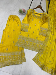 Gorgeous Yellow Color Sequence Work Palazzo Suit