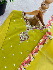 Glorious Parrot Green Sequence Work Georgette Sharara Suit