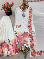 Glorious Parrot Green Sequence Work Georgette Sharara Suit