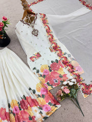 Glorious Parrot Green Sequence Work Georgette Sharara Suit