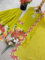 Glorious Parrot Green Sequence Work Georgette Sharara Suit