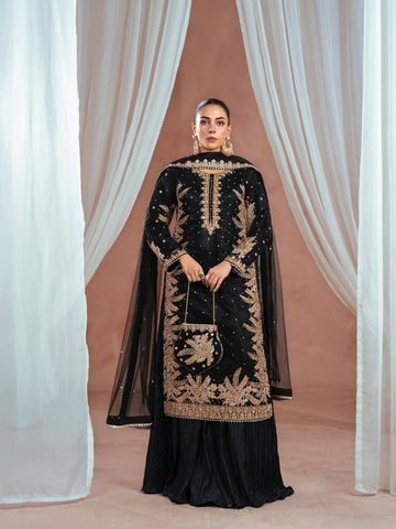 Alluring Black Embroidery Work Straight Salwar Suit