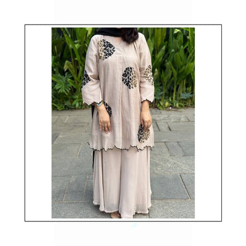 Glorious Pink Roman Silk with Zari Work Palazzo Suit