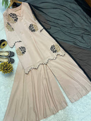 Glorious Pink Roman Silk with Zari Work Palazzo Suit