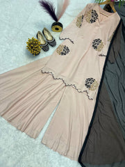 Glorious Pink Roman Silk with Zari Work Palazzo Suit