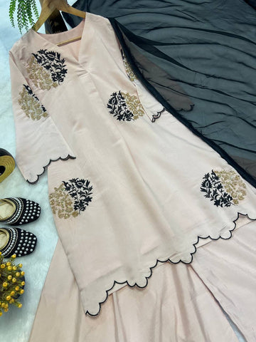 Glorious Pink Roman Silk with Zari Work Palazzo Suit