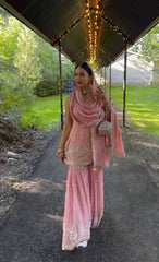 Graceful Pink Sequence Work Georgette Sharara Suit
