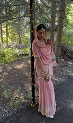 Graceful Pink Sequence Work Georgette Sharara Suit