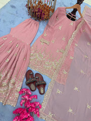 Graceful Pink Sequence Work Georgette Sharara Suit