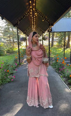 Graceful Pink Sequence Work Georgette Sharara Suit