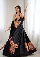 Attractive Black Rayon Gamthi Work Lehenga Choli