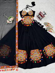 Attractive Black Rayon Gamthi Work Lehenga Choli