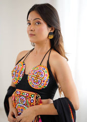Attractive Black Rayon Gamthi Work Lehenga Choli