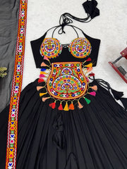 Attractive Black Rayon Gamthi Work Lehenga Choli