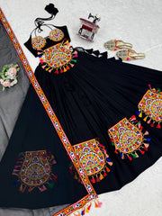 Attractive Black Rayon Gamthi Work Lehenga Choli
