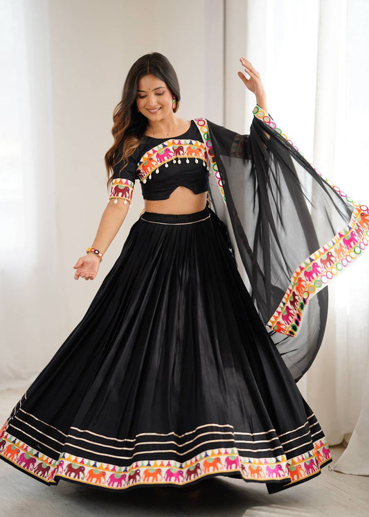 Gorgeous Black Rayon With Mirror Work Lehenga Choli