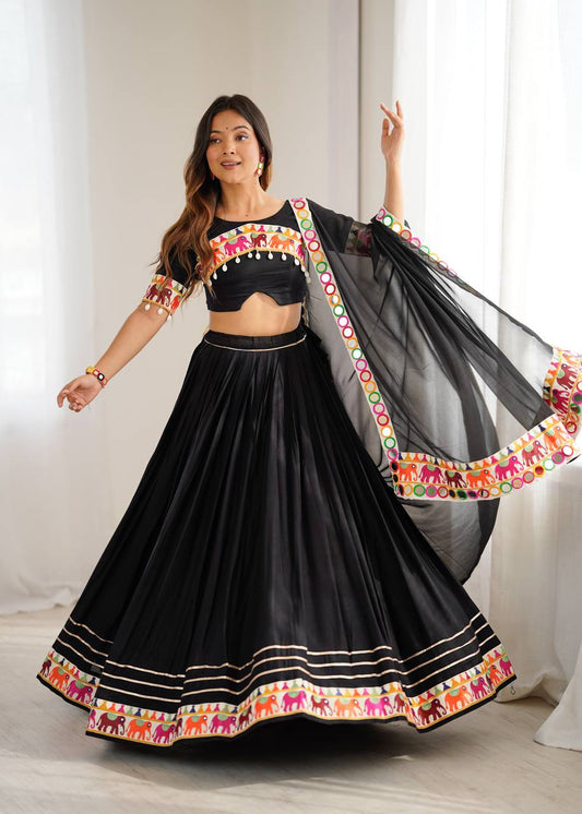 Gorgeous Black Rayon With Mirror Work Lehenga Choli