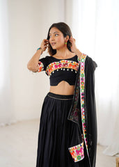 Gorgeous Black Rayon With Mirror Work Lehenga Choli