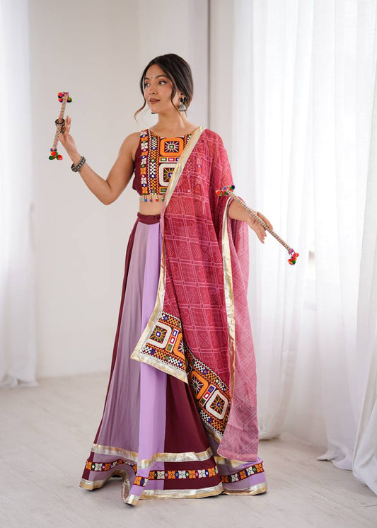 Pink Color Mirror Work Lehenga Choli For Navratri Wear