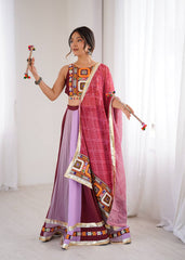 Pink Color Mirror Work Lehenga Choli For Navratri Wear