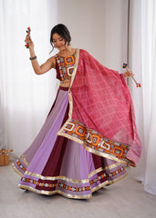 Pink Color Mirror Work Lehenga Choli For Navratri Wear