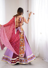 Pink Color Mirror Work Lehenga Choli For Navratri Wear