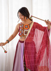 Pink Color Mirror Work Lehenga Choli For Navratri Wear