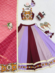 Pink Color Mirror Work Lehenga Choli For Navratri Wear