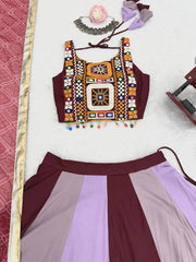 Pink Color Mirror Work Lehenga Choli For Navratri Wear