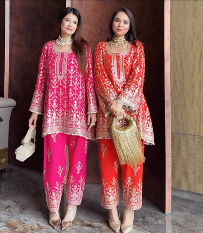 Designer Georgette Sequence Work Palazzo Suit