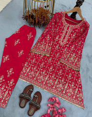 Designer Pink Georgette Sequence Work Palazzo Suit