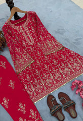 Designer Pink Georgette Sequence Work Palazzo Suit