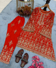 Designer Pink Georgette Sequence Work Palazzo Suit