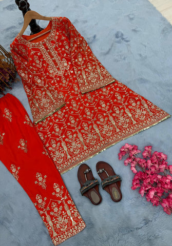 Designer Georgette Sequence Work Palazzo Suit