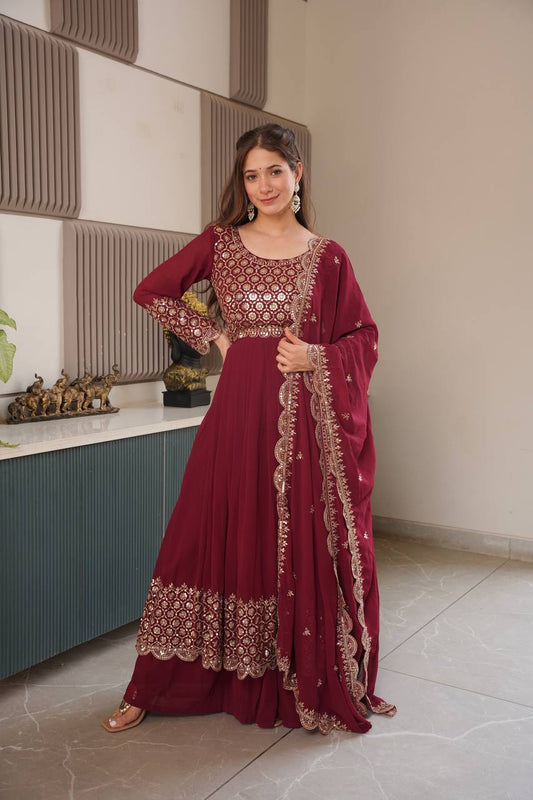 Exclusive Red Georgette Embroidery Sharara Suit