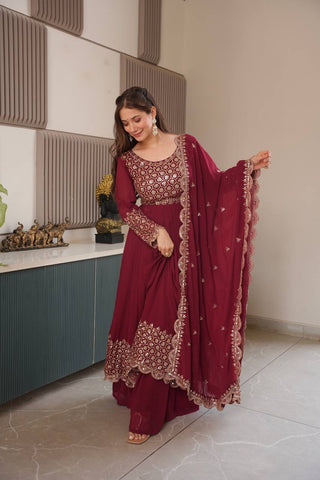 Exclusive Red Georgette Embroidery Sharara Suit