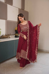 Exclusive Red Georgette Embroidery Sharara Suit