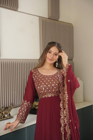 Exclusive Red Georgette Embroidery Sharara Suit