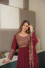 Exclusive Red Georgette Embroidery Sharara Suit