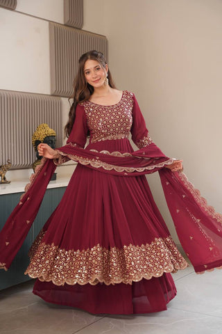 Exclusive Red Georgette Embroidery Sharara Suit