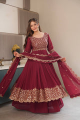 Exclusive Red Georgette Embroidery Sharara Suit