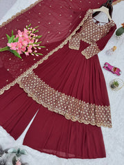 Exclusive Red Georgette Embroidery Sharara Suit