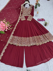 Exclusive Red Georgette Embroidery Sharara Suit