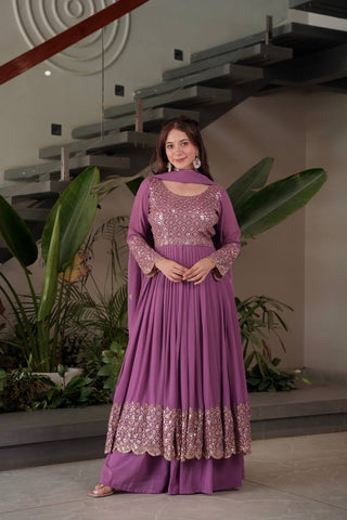 Exclusive Red Georgette Embroidery Sharara Suit